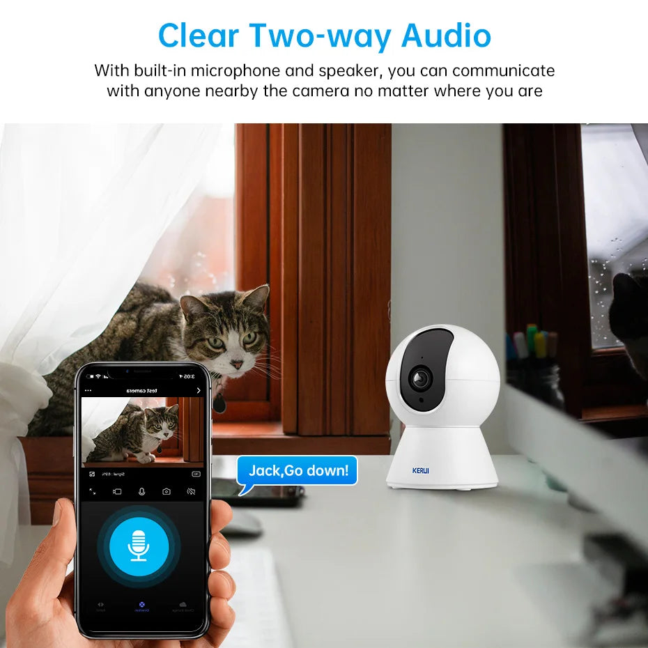 KERUI WiFi IP Pets Camera Home Security Dog Cats Camera Tuya Smart 4K 8MP HD Video Night Vision Surveillance AI Alerts Mini Cam