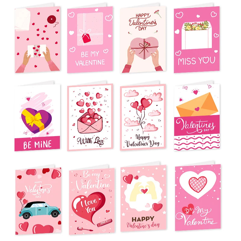 26pcs/set Valentines Day Fold Greeting Cards with Envelopes And Heart Stickers Valentines Day Party Supplies Wedding Party Decor