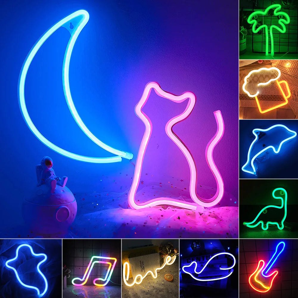 USB/Battery LED Neon Sign Lights Party Wall Art Decor Room Bar Beer Neon Lamps Wall Hanging Neon Signs Musical Note Night Lights