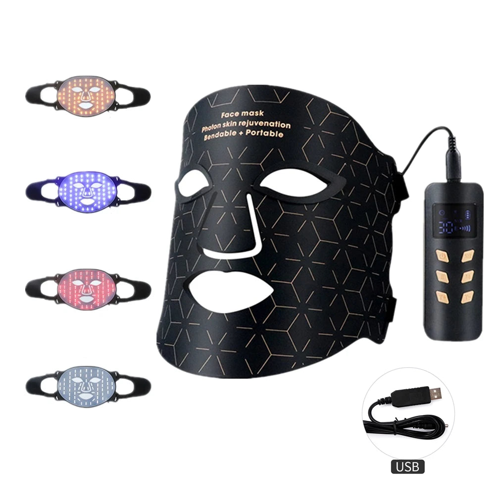 Silicone LED Mask Face With Neck 4 Colors LED Light Photon Infrared Therapy Flexible Facial Mask Repair Skin Brighten Skin Tone