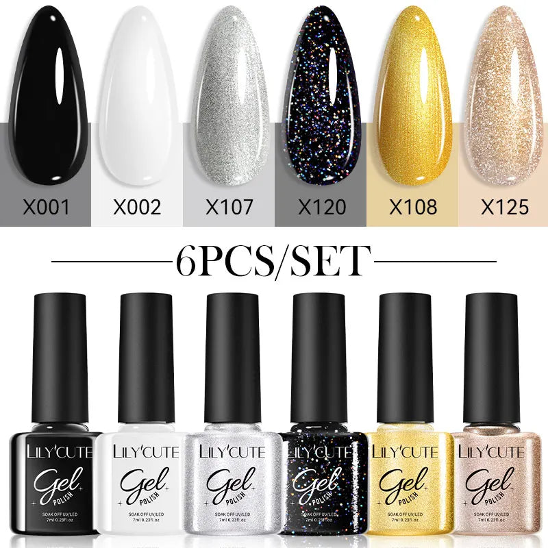 LILYCUTE 6Pcs/set 7ml Coffee Series Gel Nail Polish Kit 125 Colors Manicure Semi Permanent Soak Off UV Nail Art Gel Varnish