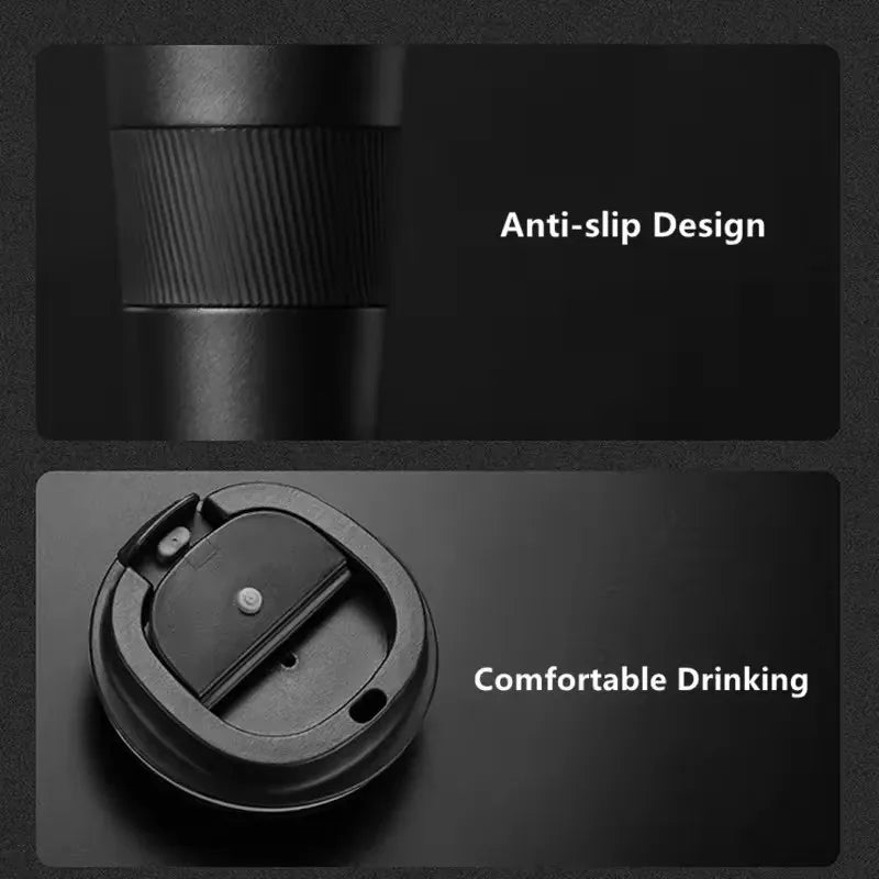 380ml Fashionable Stainless Steel 304 Coffee Thermos Mug Leak-Proof Non-Slip Car Vacuum Flask Travel Thermal Cup Water Bottle