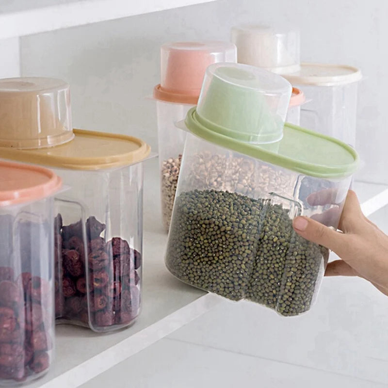 Plastic Food Storage Containers Transparent Airtight Cereal Dispenser For Rice Pasta Tea Nuts Coffee Beans Kitchen Organization