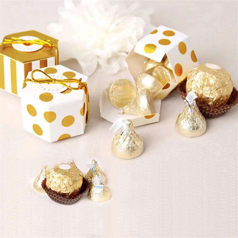 Mini Lovely Gold Round Polka Dot Gold Striped Paper Candy Boxes For Baby Shower gift box Birthday Wedding Party Favor Box