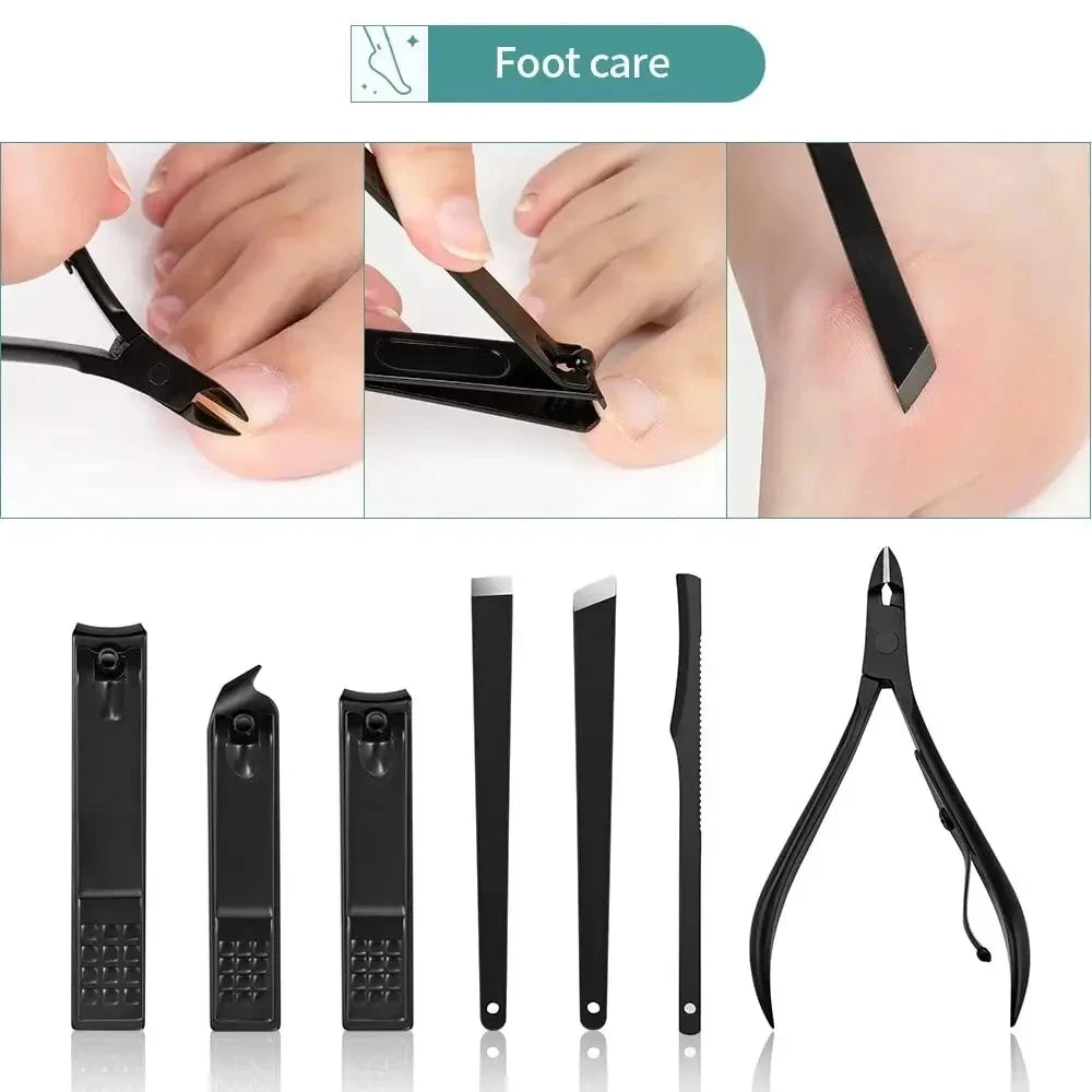 7/10/16/18/23Stainless Steel Nail Clipper Cutter Trimmer Earpick Grooming Kit Manicure Pedicure Scissor Tweezer Nail Tools Set