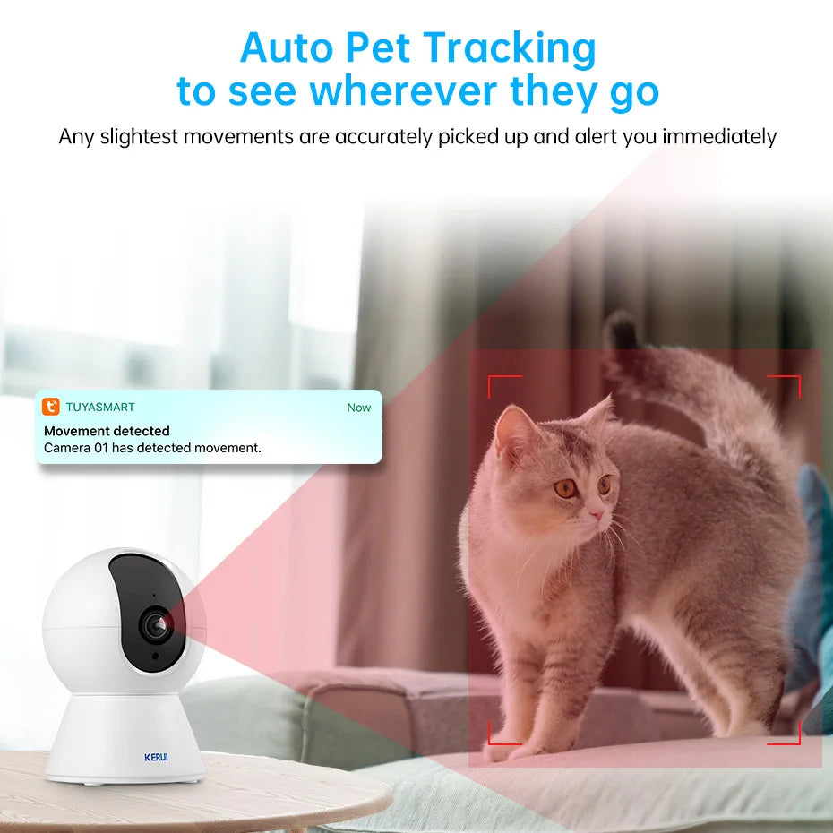 KERUI WiFi IP Pets Camera Home Security Dog Cats Camera Tuya Smart 4K 8MP HD Video Night Vision Surveillance AI Alerts Mini Cam