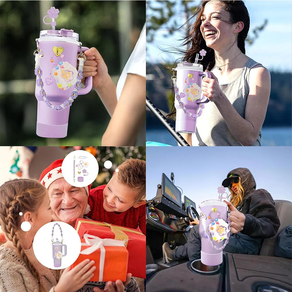 6pcs Cup Accessories Set for Stanley Cups 30oz 40oz Tumbler Water Bottle Handle Strap Silicone Straw Topper Cover for Outdoor