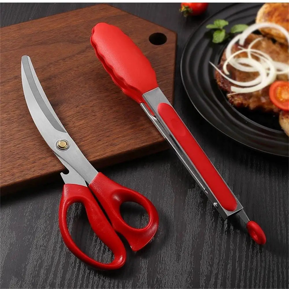 Stainless Steel Barbecue Scissors Clip Set Kitchen Tools Silicone Food Clip Scissors Outdoor Camping Barbecue Set Korean Home Ba