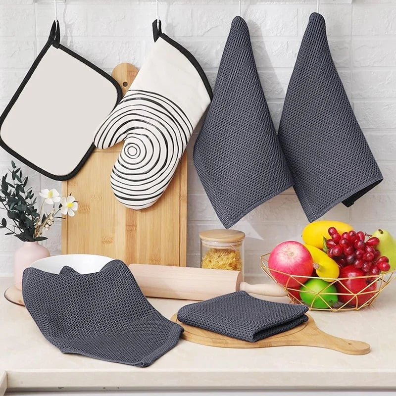 100% Cotton Waffle-Weave Kitchen Dish Cloths, Ultra Soft Absorbent Quick Drying Dish Towels