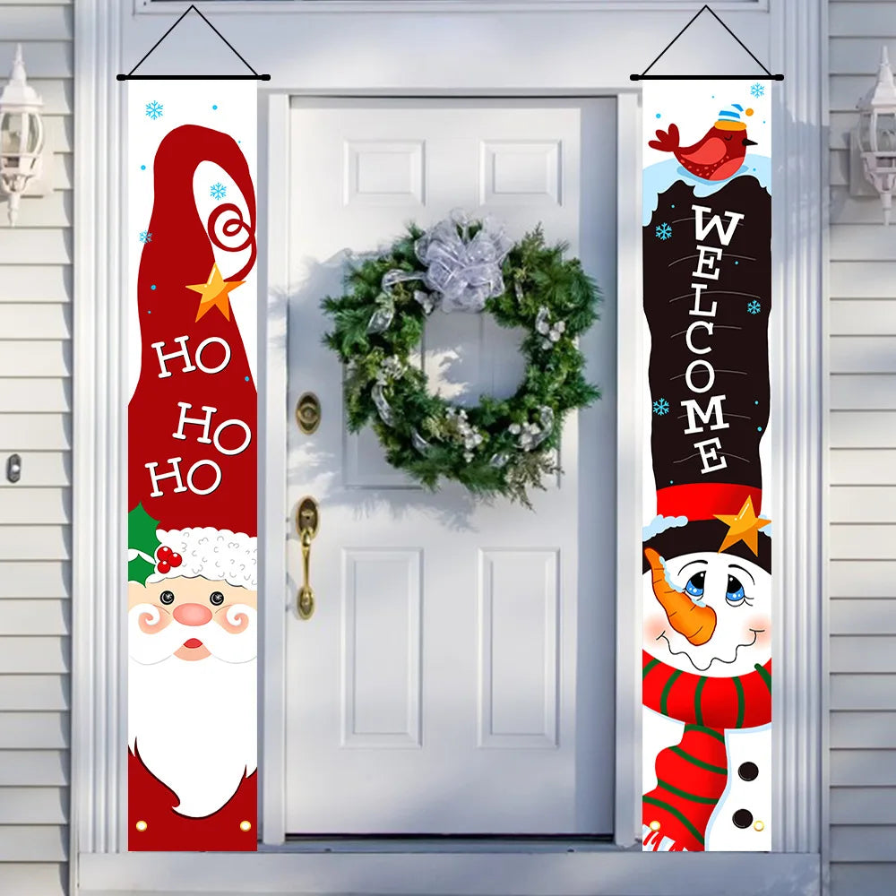 Santa Claus Merry Christmas Decoration Home Door Banner for Home 2024 Cristmas Ornament Navidad Gift 2025 New Year Photo Props