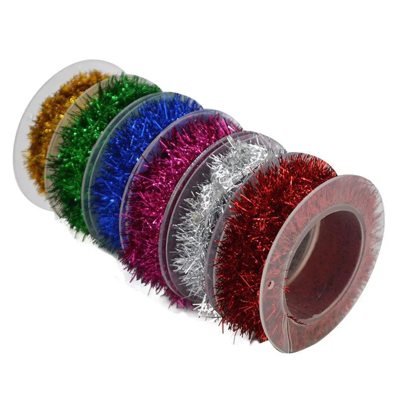 3Yards/roll Color Strips Wire Garland Tinsel Hanging Rattan Christmas Tree Ornament Wedding Birthday Party Colorful Ribbon