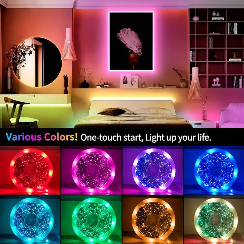 100FT(2 Rolls Of 50ft) For Bedroom Smart LED Strip Lights With 44 Key Remote And APP Control RGB Music Sync LED Rope Lights