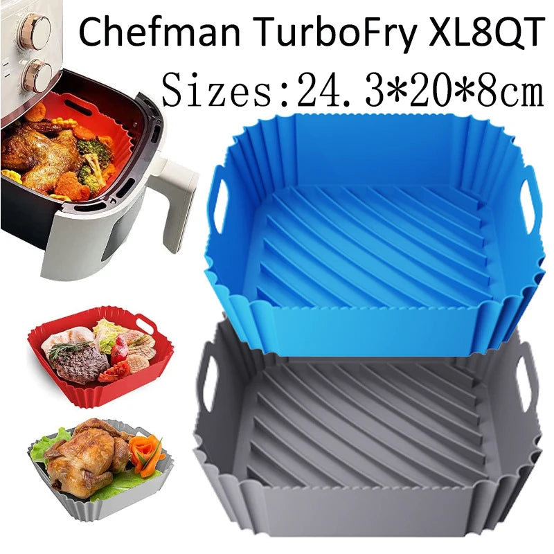 Large Air Fryer Silicone Basket Tray Pot Square Non-stick Airfryer Baking Mold Liner Bpa Free Kitchen Cooking Accessories