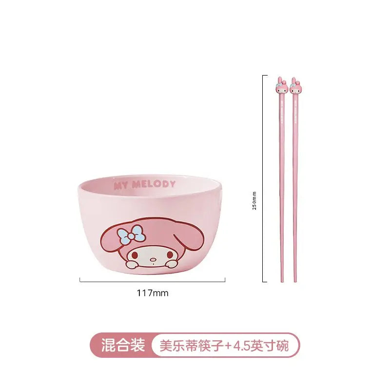 Hot Sale Sanrio Tableware Hello Kitty Bowl Spoon Plate Cartoon Kawaii Ceramic Tableware Kitchen Set Food Storage Household Gifts