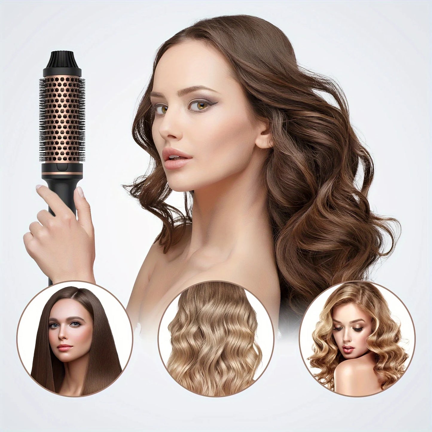 3 In 1 Ionic Hair Curler Straightener Professional Curling Iron Heated Hair Styling Brush Anti-Scald Thermal Brush Curl Wand