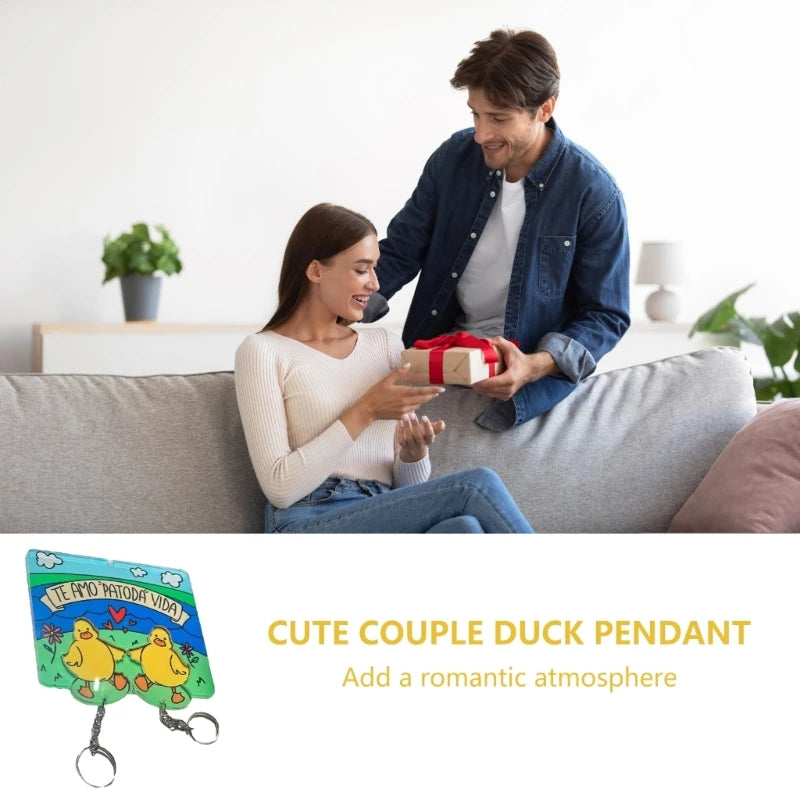 Couple Duck Shaped Keychain Set Duckling Pendant Keyring Acrylic Bag Charm for Lovers Handmade Valentines Day Present F19D