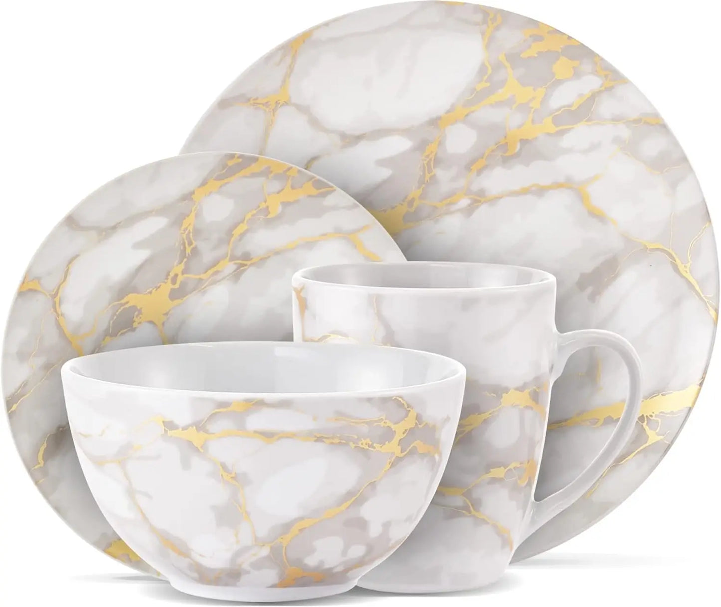 Marble Plates and Bowls Sets, Modern Kitchen 16-Piece Dinnerware Sets