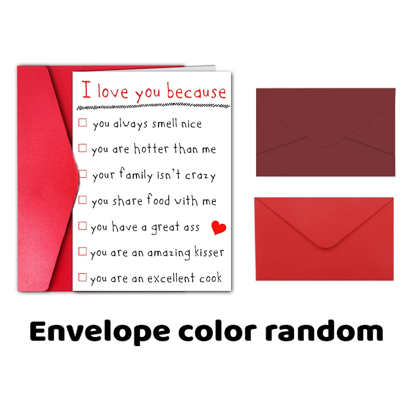 1pc, funny anniversary card, love card for boyfriend, girlfriend, husband, wife. Reasons I love you card.