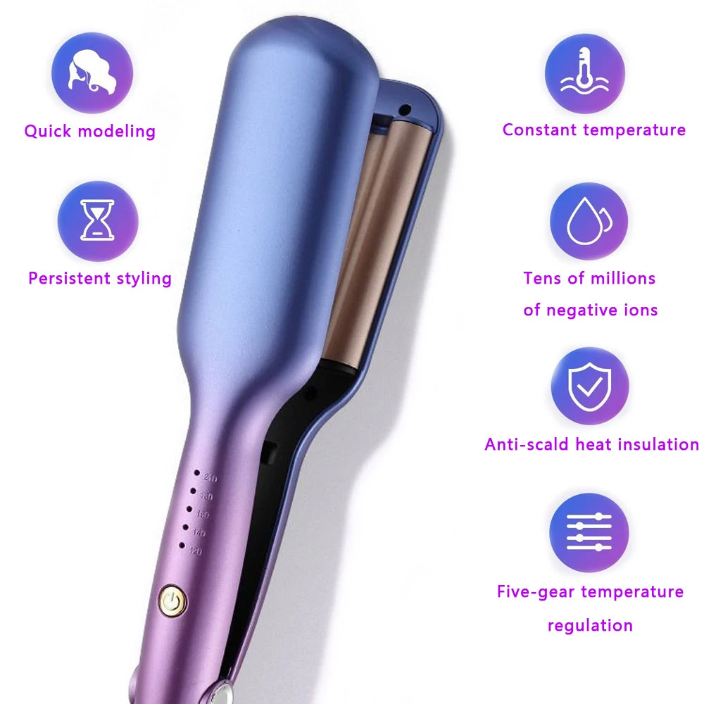 0.6 Inch / 16mm 3 Barrel Hair Waver Beach Waves Curling Iron Ceramic Hair Crimper Wave Curler Tool with 5 Adjustable Temperature