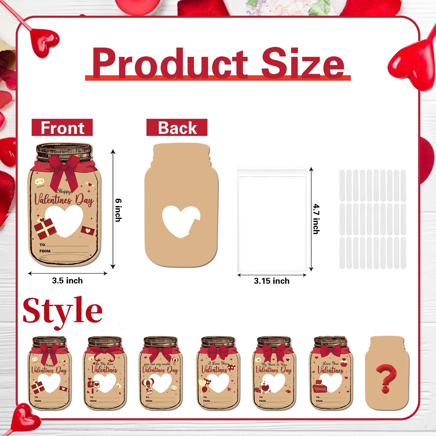 25/50Pcs Happy Valentine's Day Paper Cards Paper Jar Bottles Shaped Card with Candy Packing Bag Valentine's Day Party Gift Decor