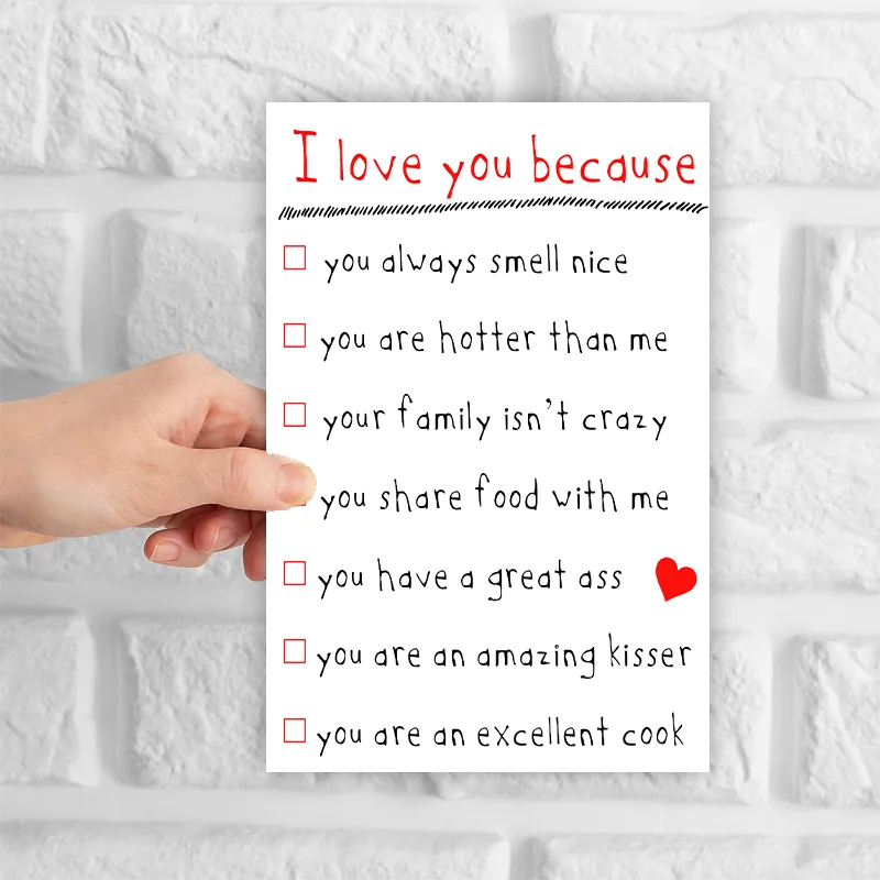 1pc, funny anniversary card, love card for boyfriend, girlfriend, husband, wife. Reasons I love you card.