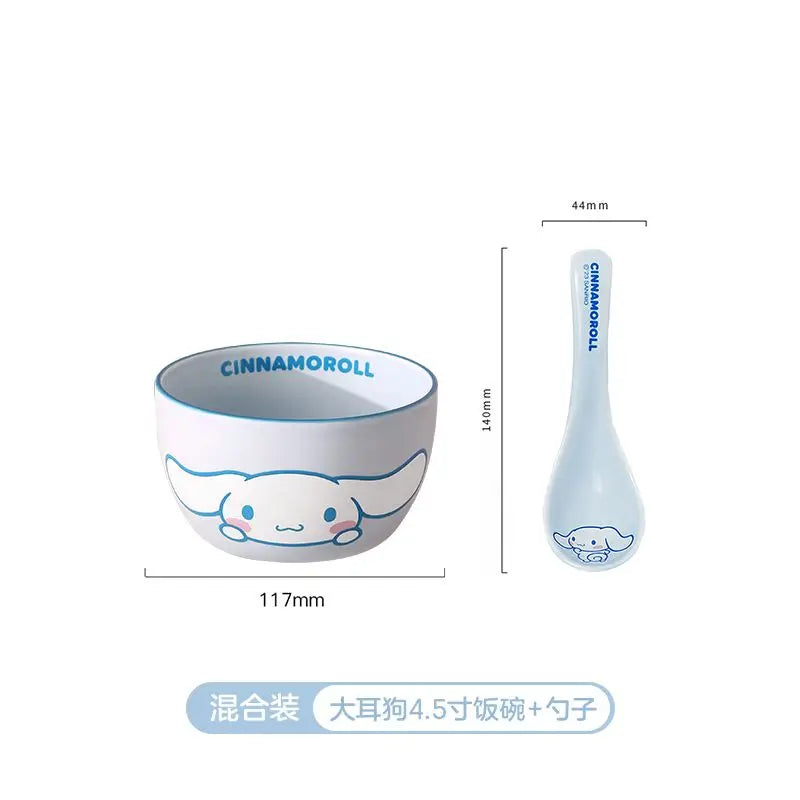 Hot Sale Sanrio Tableware Hello Kitty Bowl Spoon Plate Cartoon Kawaii Ceramic Tableware Kitchen Set Food Storage Household Gifts