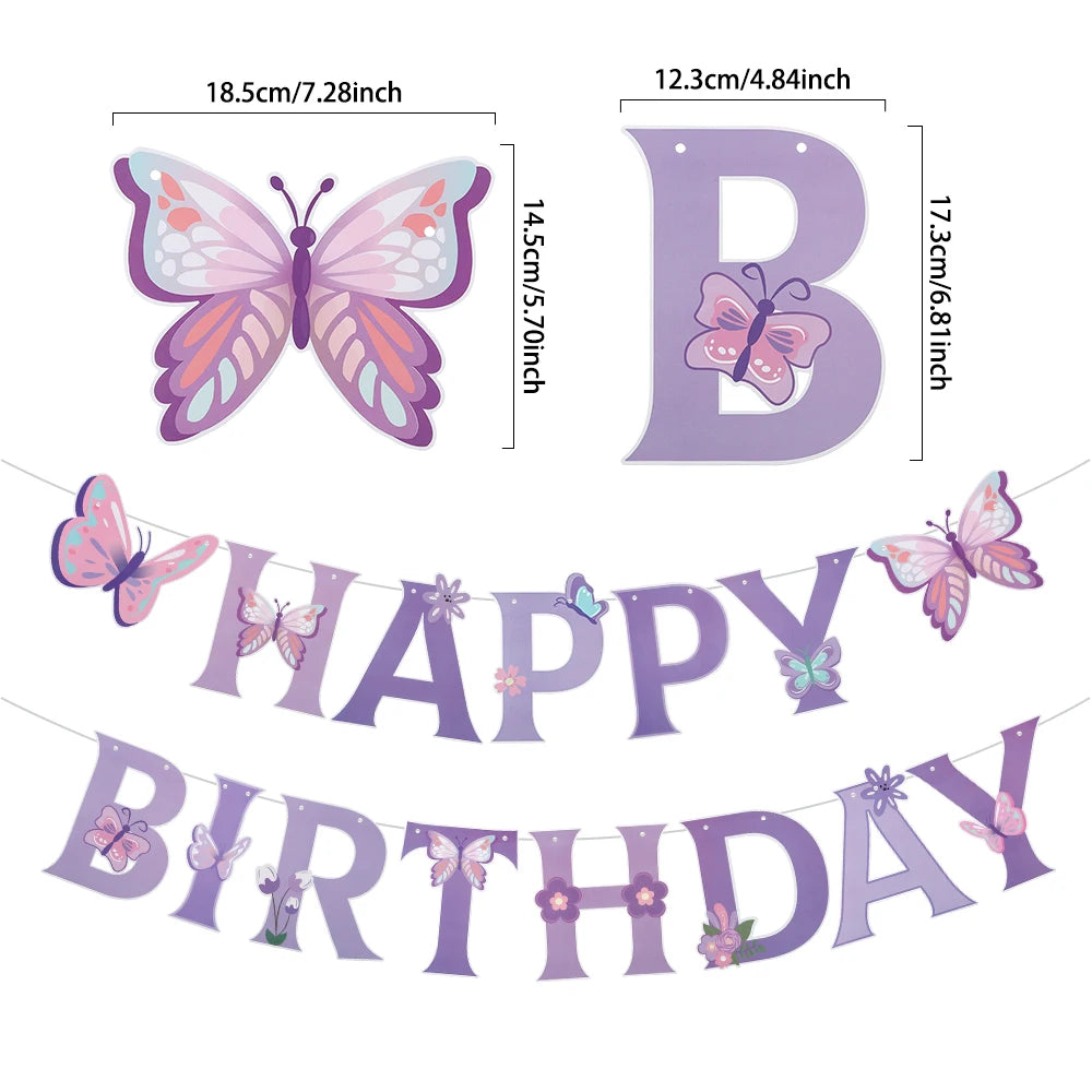 Pink Purple Butterfly Disposable Tableware Paper Plate Cup Napkin Banner Butterfly Birthday Party Decor Baby Shower Wedding Supp