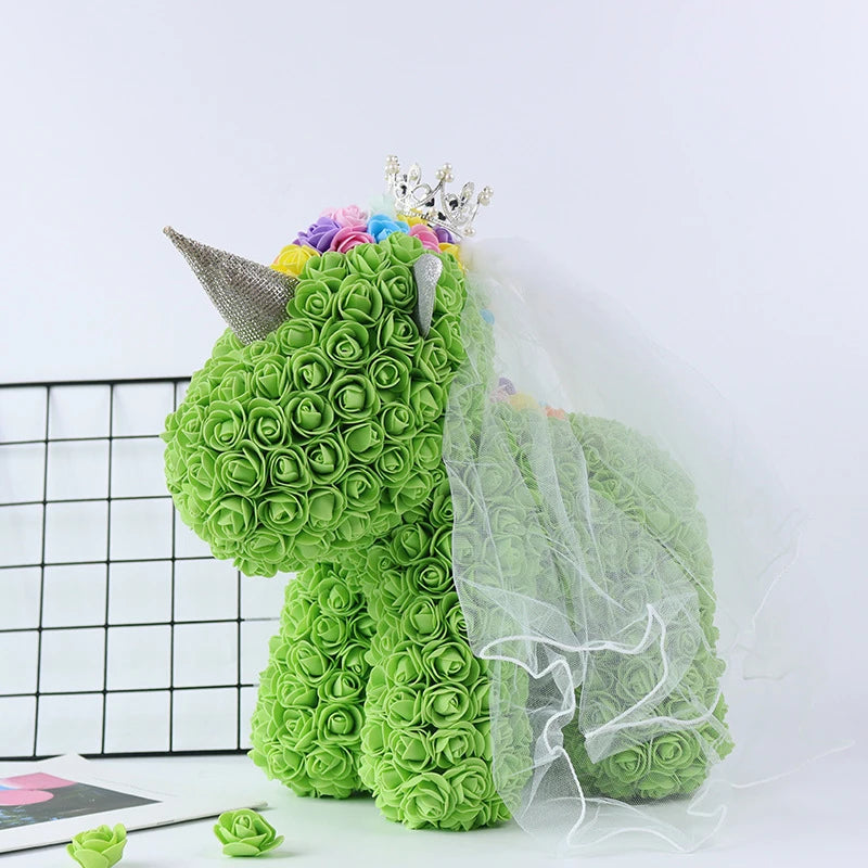 25CM Rose Unicorn Valentine's Day gift Pe Flower Bear For Girlfriend Home Rose Bear For Valentines Day Gift