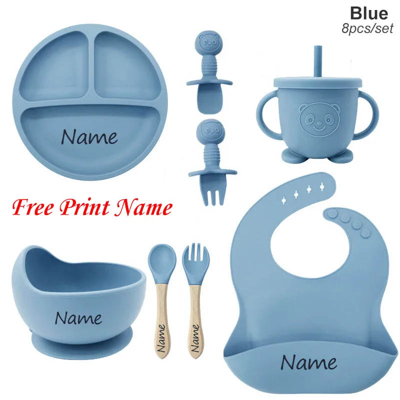 Personalized Name Baby Feeding Set Kids Silicone Plate Bowl Straw Cup Customized Children's Tableware Baby Supplies Newborn Gift