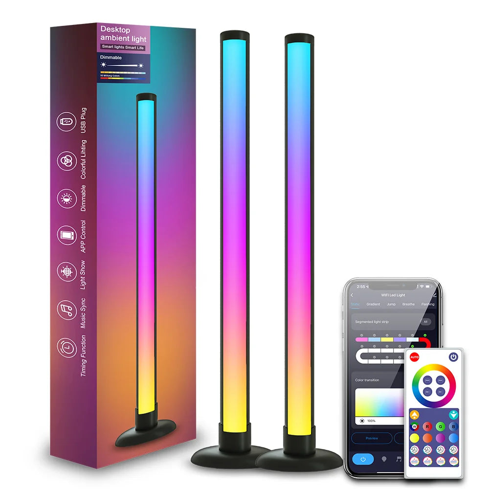 RGB Ambient Light WIFI Bluetooth Double-sided Luminous 24 Key Remote Control Intelligent App LED Desktop Light Ambient Light