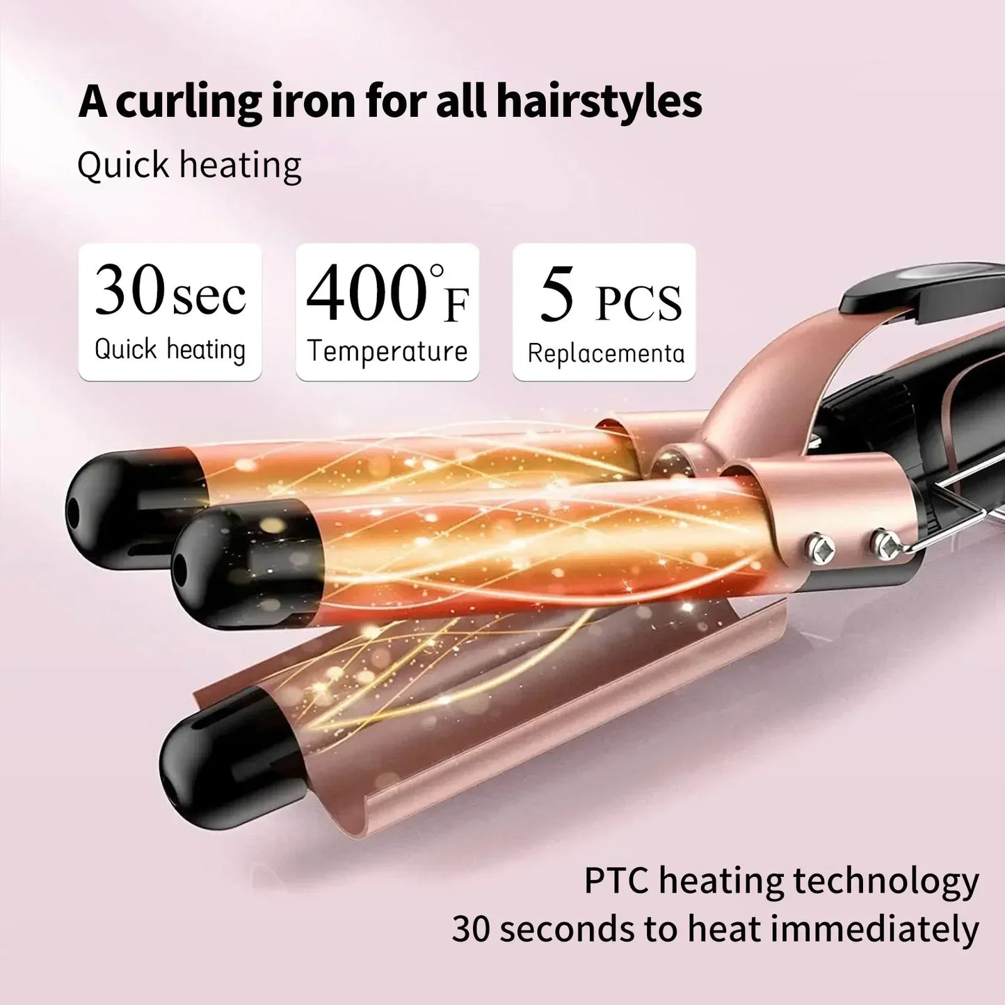 5 in 1 Curling Iron 3 Barrel Hair Crimper Hair Waver Curling Iron with Fast Heating Up Crimper Wand Curler for All Hair Types