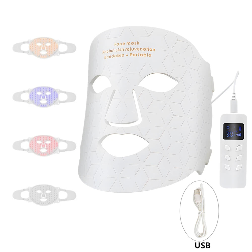 Silicone LED Mask Face With Neck 4 Colors LED Light Photon Infrared Therapy Flexible Facial Mask Repair Skin Brighten Skin Tone