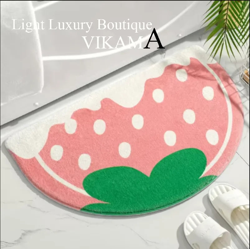 VIKAMA Cute Strawberry Imitation Cashmere Foot Mat Kitchen Bathroom Bathroom Entrance Anti-slip Mat Dirty Resistant Washable Rug