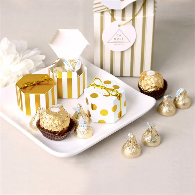 Mini Lovely Gold Round Polka Dot Gold Striped Paper Candy Boxes For Baby Shower gift box Birthday Wedding Party Favor Box