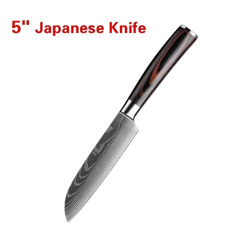 Laser Damascus Kitchen Knife Cleaver Meat Fruit Bread Knife Barbecue Boning Knife Cut Chicken Convenient Scissors Kitchen Knives