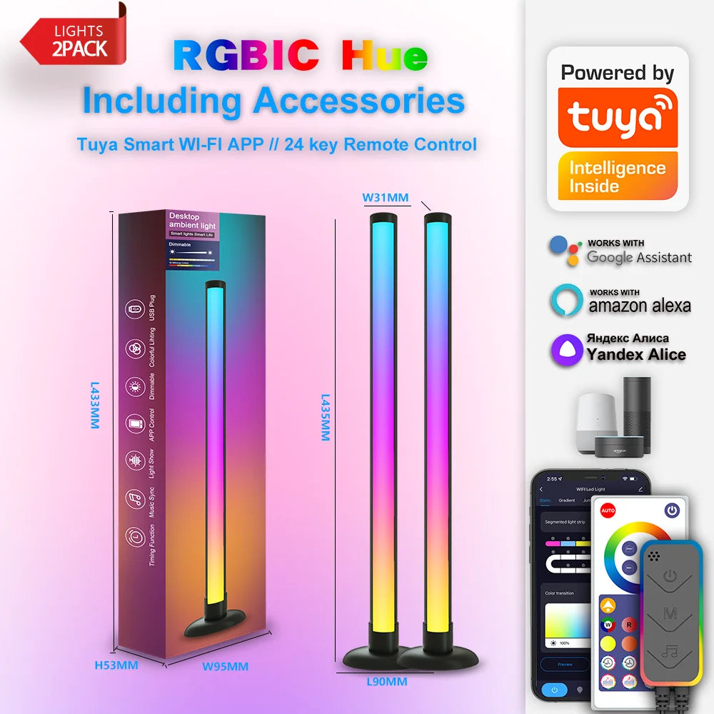 RGB Ambient Light WIFI Bluetooth Double-sided Luminous 24 Key Remote Control Intelligent App LED Desktop Light Ambient Light