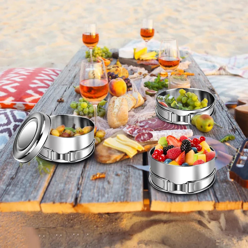 4PCS Camping Cookware Set Stainless Steel Outdoor Camping Cookware Set Camping Kitchen Stainless Steel Camping Pots Pans Cooking