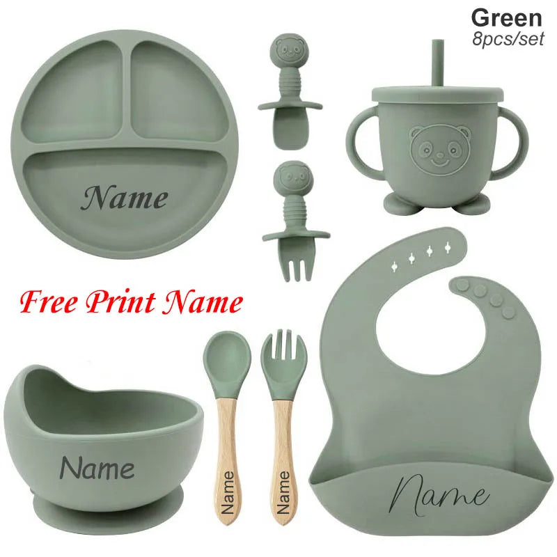 Personalized Name Baby Feeding Set Kids Silicone Plate Bowl Straw Cup Customized Children's Tableware Baby Supplies Newborn Gift