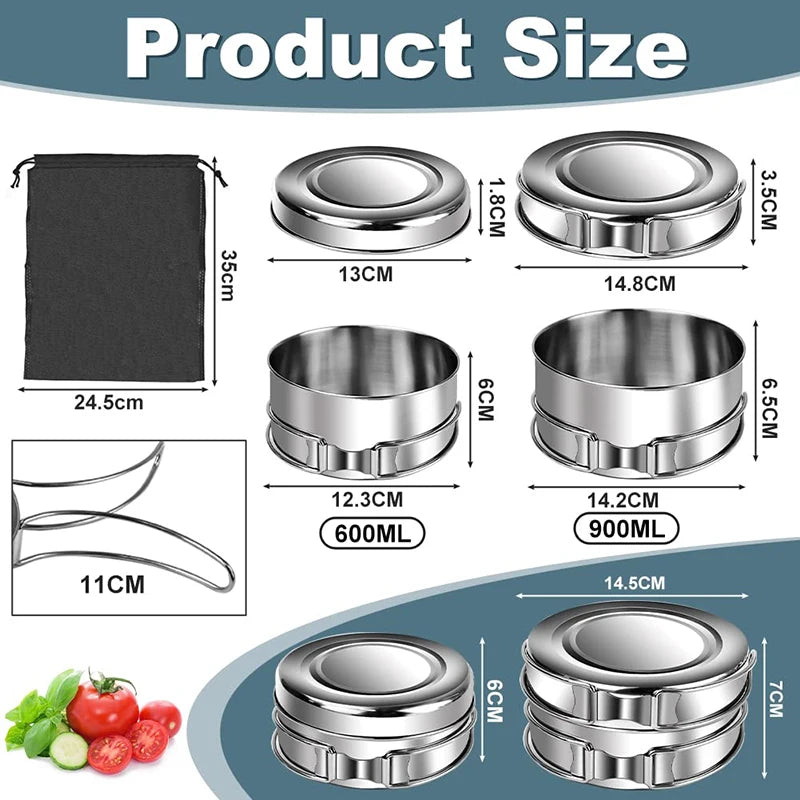 4PCS Camping Cookware Set Stainless Steel Outdoor Camping Cookware Set Camping Kitchen Stainless Steel Camping Pots Pans Cooking