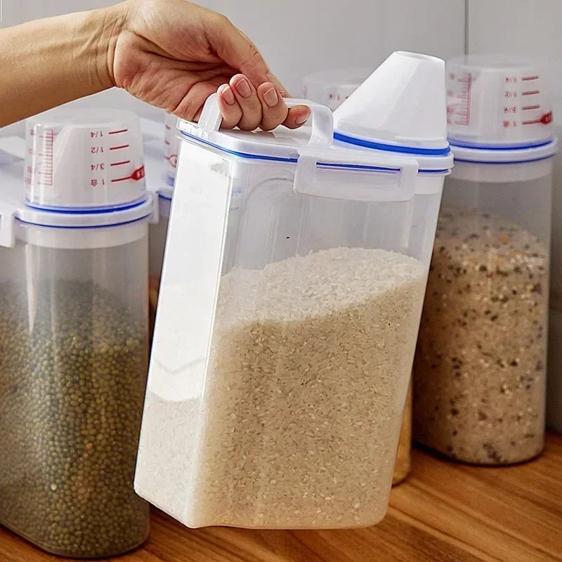 2L Rice Grains Food Storage Canister with Measuring Cup Kitchen Moisture-proof and Insect-proof Dust-proof Sealed Canister