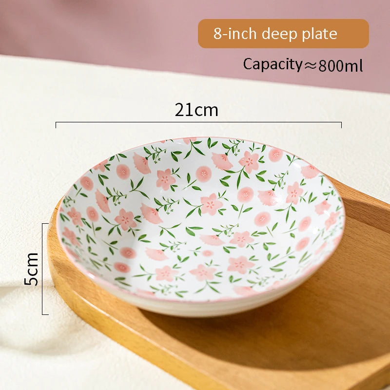 Korean Ceramic Tableware Set Rice Bowl Multi Home Kitchen Exquisite Peach With Lid Binaural Soup Bowl Pink Plate Handle Bowl