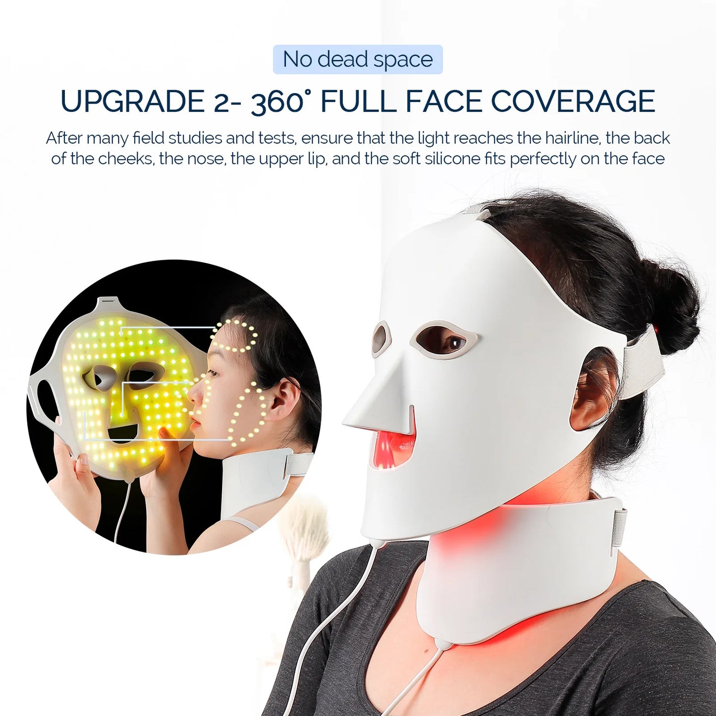 Led Facial Mask With Neck Red Led Light Therapy Flexible Soft Mask Silicone 7 Color Led Therapy Anti Aging Photon Mask