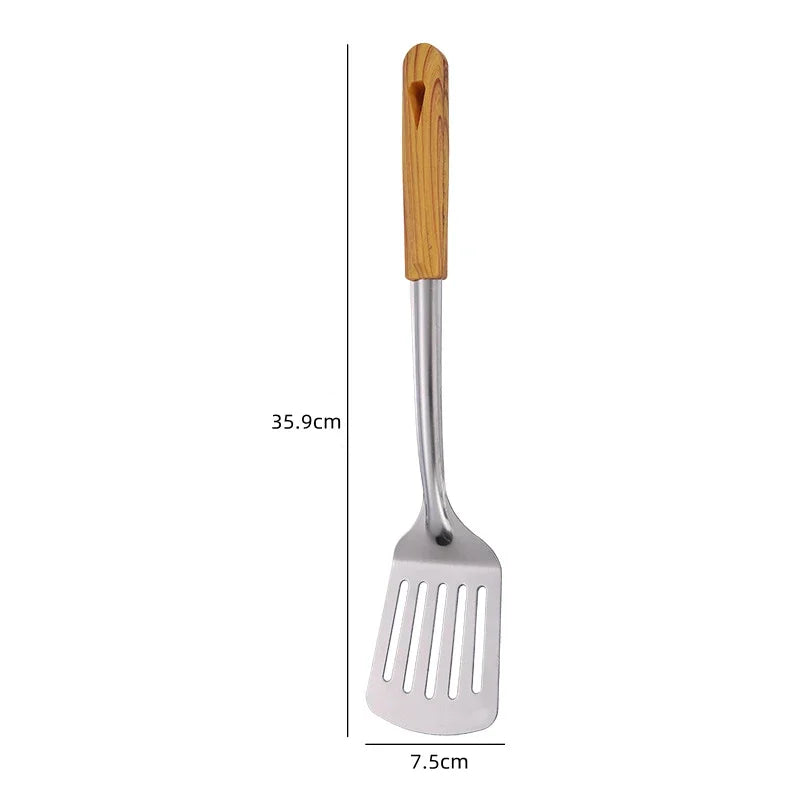 Stainless Steel Cookware Non-stick Pastry Spatula Wooden Handle Soup Ladle Rice Spoon Hot Pot Colander Kitchen Cooking Utensils