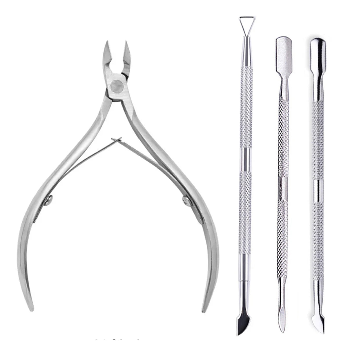 4 Pcs/Set Professional Stainless Steel Nail Cutter Scissor Nippers Muti Function Cuticle Pusher Remover Nail Care Manicure Kits