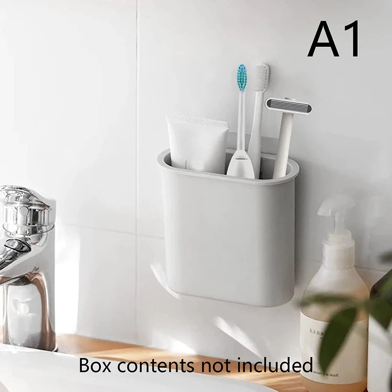 Wall Mount Toothbrush Holder For Bathroom Self Adhesive Wall Mounted Tooth Brush Holder For Electric Toothbrush Toothpaste Razor