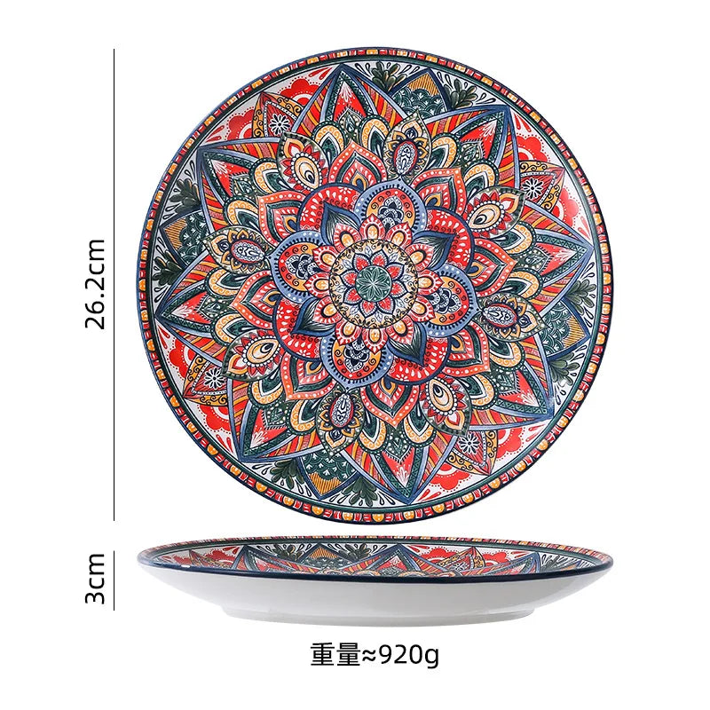 Bohemia Style Ceramics Dinner Plates Retro Plates Dinnerware Set Kitchen Dishes Household Breakfast Plate Salad Soup Bowls