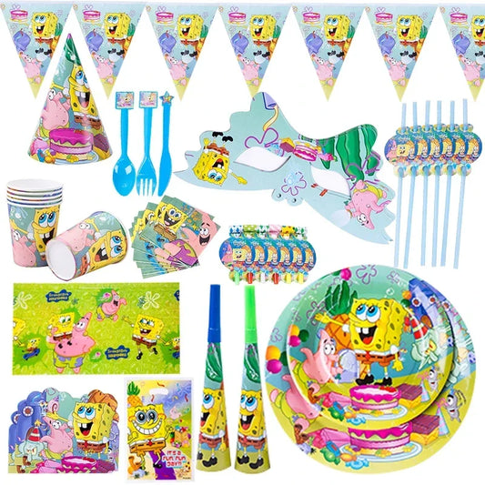 Cartoon Spongebob Theme Kids Birthday Plates Cups Napkins Disposable Tableware Supplies child Baby Birthday Party Decoration Set