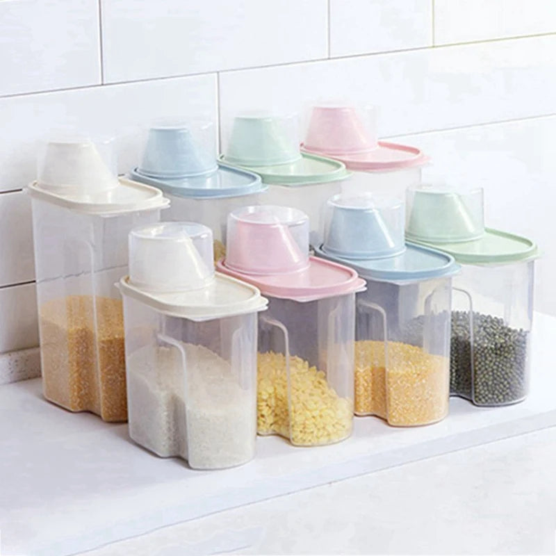 Plastic Food Storage Containers Transparent Airtight Cereal Dispenser For Rice Pasta Tea Nuts Coffee Beans Kitchen Organization