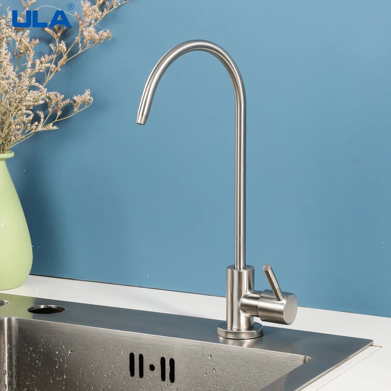 ULA 1/4"Kitchen Filtered Faucet Stainless Steel Direct Purifier Direct Drinking Tap Single Cold Water Sink Faucet Black/Brushed