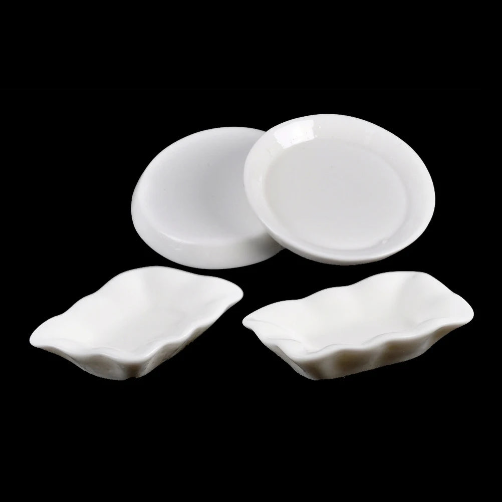 10Pcs/set Durable Mini Food White Dishes Tableware Miniature Doll House Accessories Dollhouse Trays Plates Doll Kitchen Toys